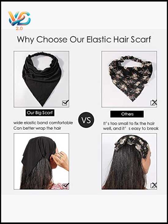 6 Pack Triangle Hair Scarf Headband for Women Boho Elastic Bandana Non Slip main image 4